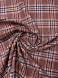 Italian Plaid Double Face Wool Blend Brushed Coating - Navy / Burnt Brick / Ivory