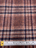 Italian Plaid Double Face Wool Blend Brushed Coating - Navy / Burnt Brick / Ivory