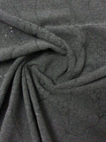 Italian Vine Floral Embroidered Wool Blend Coating with Sequins - Dark Heather Grey / Black