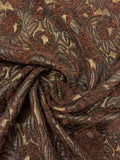 French Leaf and Floral Novelty Chenille Metallic Brocade - Orange / Brown / Antique Gold