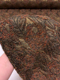 French Leaf and Floral Novelty Chenille Metallic Brocade - Orange / Brown / Antique Gold