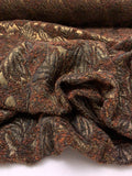 French Leaf and Floral Novelty Chenille Metallic Brocade - Orange / Brown / Antique Gold