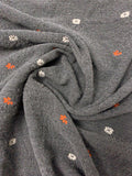 Italian Leaf and Floral Wool-Like Jacquard Jacket Weight - Grey / Orange / Off-White