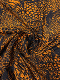 Made in Switzerland Printed Chenille Brocade-Like Suting - Pumpkin Orange / Black