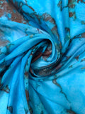 Italian Marble Inspired Printed Silk-Cotton Voile - Turquoise Blue / Dark Brown