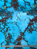 Italian Marble Inspired Printed Silk-Cotton Voile - Turquoise Blue / Dark Brown