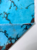 Italian Marble Inspired Printed Silk-Cotton Voile - Turquoise Blue / Dark Brown