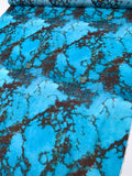 Italian Marble Inspired Printed Silk-Cotton Voile - Turquoise Blue / Dark Brown