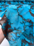 Italian Marble Inspired Printed Silk-Cotton Voile - Turquoise Blue / Dark Brown