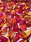 Italian Bold Floral Petals Printed Lightweight Cotton Lawn - Magenta / Red / Marigold / White