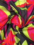 Italian Large Floral Petals Printed Lightweight Cotton Lawn - Lime / Hot Orange / Deep Magenta / Black