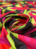 Italian Large Floral Petals Printed Lightweight Cotton Lawn - Lime / Hot Orange / Deep Magenta / Black