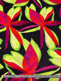 Italian Large Floral Petals Printed Lightweight Cotton Lawn - Lime / Hot Orange / Deep Magenta / Black