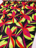 Italian Large Floral Petals Printed Lightweight Cotton Lawn - Lime / Hot Orange / Deep Magenta / Black