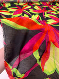 Italian Large Floral Petals Printed Lightweight Cotton Lawn - Lime / Hot Orange / Deep Magenta / Black