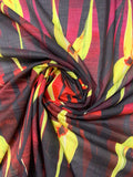 Italian Elongated Floral Petals Printed Lightweight Cotton Lawn - Red / Yellow / Wine Red / Black