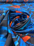 Italian Painterly Floral Printed Lightweight Cotton Lawn - Blue / Orange / Black