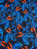 Italian Painterly Floral Printed Lightweight Cotton Lawn - Blue / Orange / Black