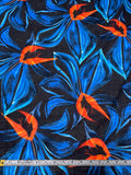 Italian Painterly Floral Printed Lightweight Cotton Lawn - Blue / Orange / Black