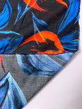 Italian Painterly Floral Printed Lightweight Cotton Lawn - Blue / Orange / Black