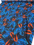 Italian Painterly Floral Printed Lightweight Cotton Lawn - Blue / Orange / Black