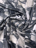 Italian Graphic Printed Silk-Cotton Voile - Grey / Black / Off-White / Blue