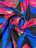 Italian Italian Large Petals Printed Silk-Cotton Challis - Blue / Neon Coral / Magenta / Black