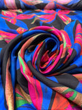 Italian Italian Large Petals Printed Silk-Cotton Challis - Blue / Neon Coral / Magenta / Black