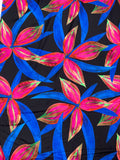 Italian Italian Large Petals Printed Silk-Cotton Challis - Blue / Neon Coral / Magenta / Black