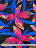 Italian Italian Large Petals Printed Silk-Cotton Challis - Blue / Neon Coral / Magenta / Black