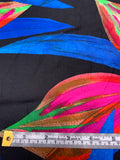 Italian Italian Large Petals Printed Silk-Cotton Challis - Blue / Neon Coral / Magenta / Black