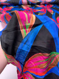 Italian Italian Large Petals Printed Silk-Cotton Challis - Blue / Neon Coral / Magenta / Black