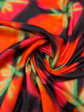 Italian Hazy Floral Petals Printed Silk-Cotton Challis - Orange / Green / Black / Purples