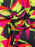 Italian Large Floral Petals Printed Silk-Cotton Challis - Flourescent Neon Orange / Lime / Magenta