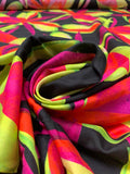 Italian Large Floral Petals Printed Silk-Cotton Challis - Flourescent Neon Orange / Lime / Magenta