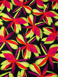 Italian Large Floral Petals Printed Silk-Cotton Challis - Flourescent Neon Orange / Lime / Magenta