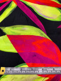 Italian Large Floral Petals Printed Silk-Cotton Challis - Flourescent Neon Orange / Lime / Magenta