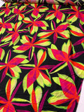 Italian Large Floral Petals Printed Silk-Cotton Challis - Flourescent Neon Orange / Lime / Magenta