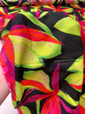 Italian Large Floral Petals Printed Silk-Cotton Challis - Flourescent Neon Orange / Lime / Magenta