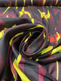 Italian Elongated Floral Petals Printed Silk-Cotton Challis - Yellow / Maroon / Orange / Black