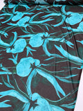 Italian Inflated Floral Printed Silk Chiffon - Aqua / Evergreen / Eggplant Brown