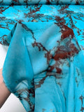 Italian Marble Inspired Printed Silk Chiffon - Turquoise Blue / Burgundy