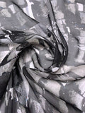 Italian Graphic Printed Silk Chiffon - Grey / Black / Off-White / Blue