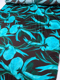 Italian Inflated Floral Printed Stretch Silk Charmeuse - Aqua / Evergreen / Eggplant Brown