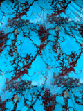 Italian Marble Inspired Stretch Silk Charmeuse - Turquoise Blue / Burgundy