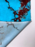 Italian Marble Inspired Stretch Silk Charmeuse - Turquoise Blue / Burgundy