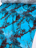 Italian Marble Inspired Stretch Silk Charmeuse - Turquoise Blue / Burgundy