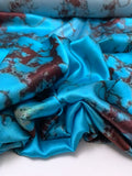 Italian Marble Inspired Stretch Silk Charmeuse - Turquoise Blue / Burgundy