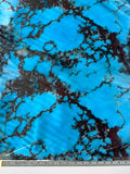 Italian Marble Inspired Printed Polyester Satin - Turquoise Blue / Burgundy