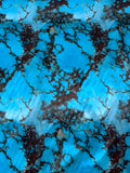 Italian Marble Inspired Printed Polyester Satin - Turquoise Blue / Burgundy